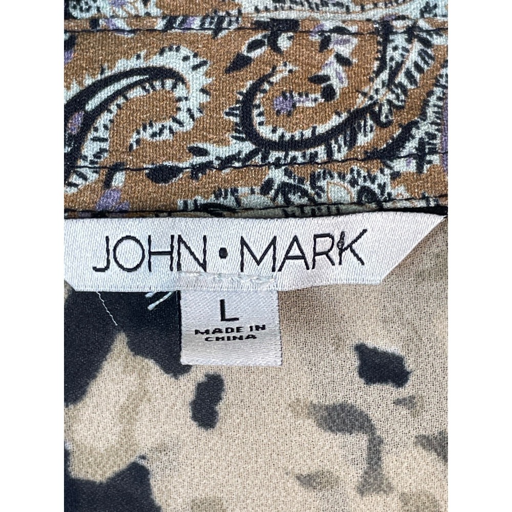 JOHN MARK Mixed Print Button Up Shirt Women L Animal Floral Long Sleeve Roll Tab - Picture 2 of 10